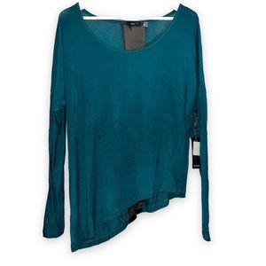 NEW Dex Alpine Green A symmetrical Scoop Neckline Long Sleeve Top Womenโs Sz Lg